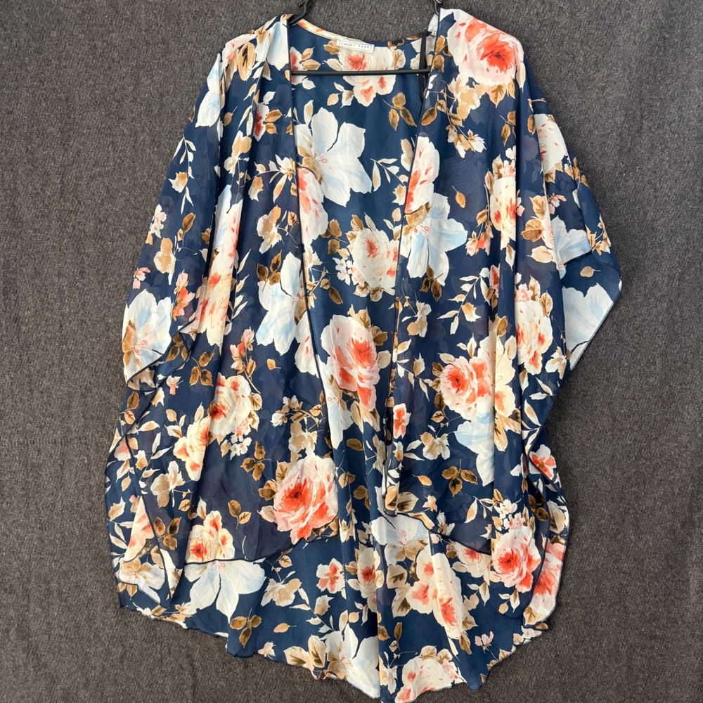 Emory‎ Park Navy Blue Floral Sheer Kimono Cardigan Bohemian Fairy Beach Cottage